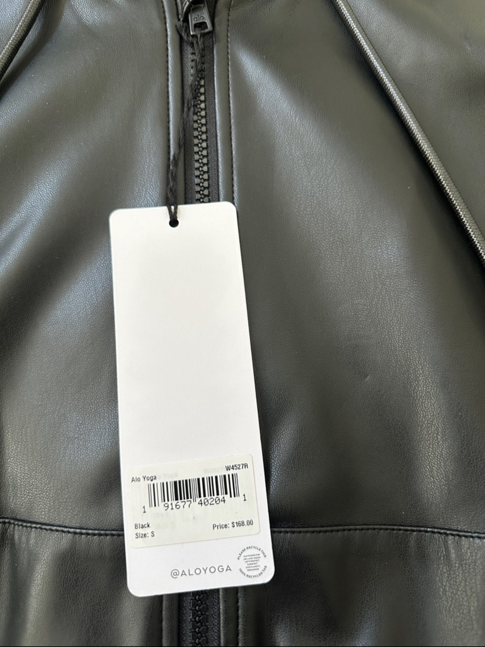 ALO Yoga Black Cropped Faux Leather Hooded Bomber Jacket - Picture 2 of 5